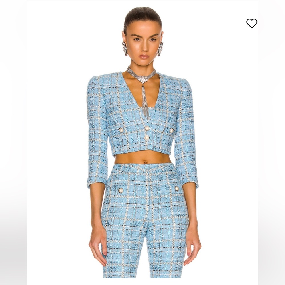 Alessandra Rich Tweed Cropped Jacket with Pearl Buttons